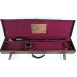 Canvas and leather gun case with brass corners, fitted interior for 30 ins barrels, C G Bonehill