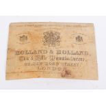 Holland & Holland. 98 New Bond Street London, trade label, 1911 - 1936