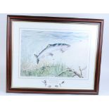 Framed and glazed coloured Fishing print: The Moment of Decision; Ltd Ed of 250 by Chris Jardine, 22