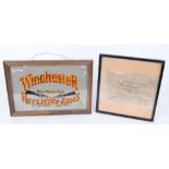 Winchester framed trade sign and framed H Holland trade label