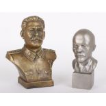 Brass bust of Joseph Stalin and a cast alloy bust of Lenin