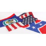 United States flag, 30 x 55 ins; Confederate flag, 60 x 35 ins; National flag of Belize