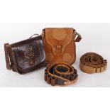 Two 12 bore cartridge belts and two embossed leather cartridge bags