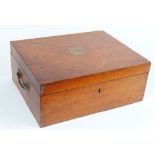 Light oak three tray box, modified for small tools with central brass escutcheon and key, 16 x 13