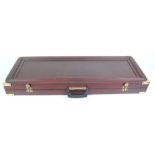 Hardwood gun case with brass corners fitted for 30 ins barrels, including two padlocks, 35 x 13 x