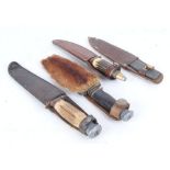 Collection of Victorian and later, Scout, hunting knives, stag handled bowie, throwing knife, by