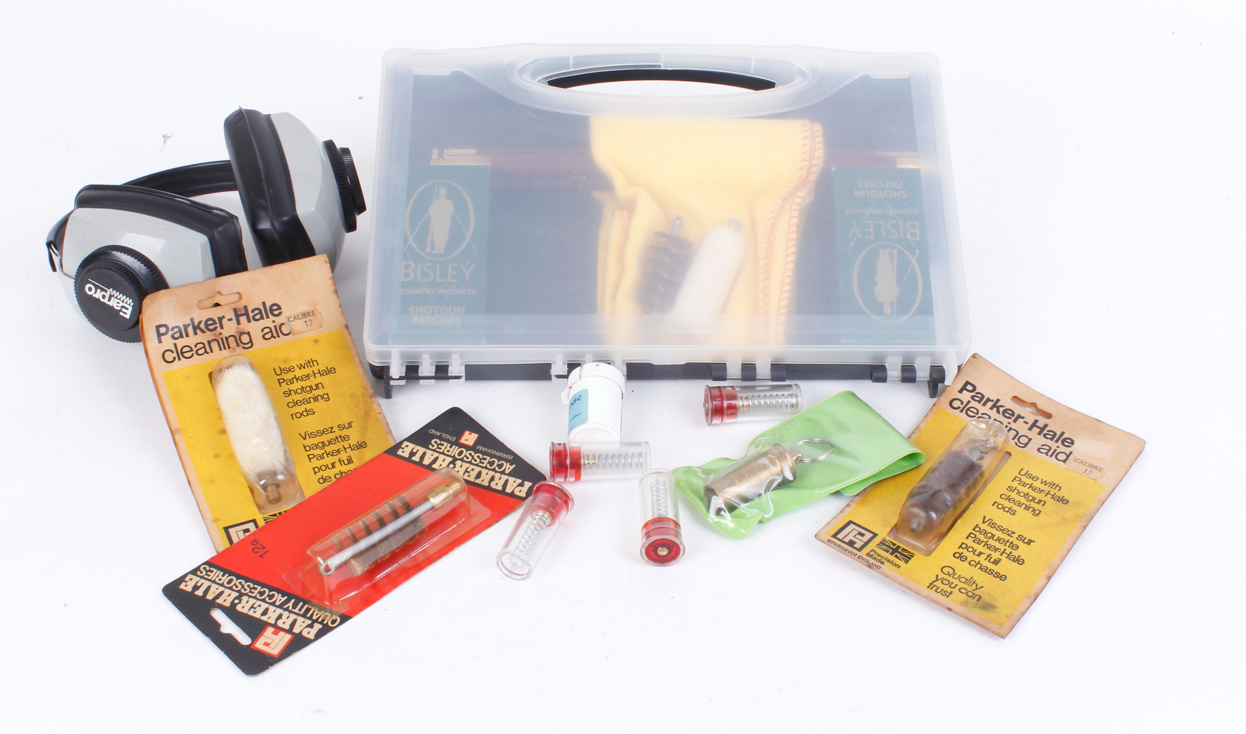 12 bore Bisley cleaning kit, quantity assorted cleaning materials, set Earpro ear defenders