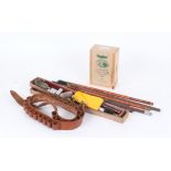 Three various cleaning rods and cleaning kit; 12 bore leather cartridge belt; Napier stock finish;