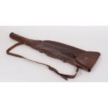 Leather leg o mutton gun case, with brass plaque for up to 31 ins barrels
