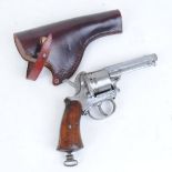 9mm Belgian pinfire 6 shot revolver, octagonal barrel, sidegate loading, wood grips and lanyard