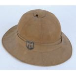 WW II Nazi topee or pith helmet with Swastika and regimental colours