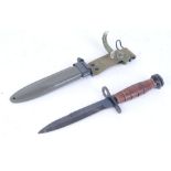 US M4 bayonet with black Parkerised 6 ins blade, in M8A1 sheath