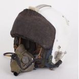 British Bone Dome jet pilots helmet with liner, wired for comms and oxygen mask, no.2763