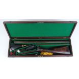 12 bore Double percussion sporting gun by S & C Smith, 29 ins brown damascus barrels inscribed