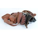 Three cartridge bags, two cartridge belts, webbing and leather slings