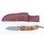 Schrade PH2 knife with 3 ins single edge blade, brass mount and studs, ironwood grips, leather