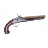 22 bore Percussion (former flintlock converted with drum and nipple) travelling pistol with 8 ins