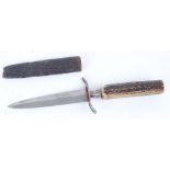 German hunting knife, 5 ins double edged blade marked Engelswerk, Solingham, with reversed quillons,