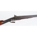 13 bore Belgian percussion shotgun with 31 ins damascus barrels, (ramrod missing), engraved breech