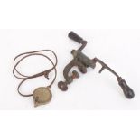 12 bore Roll turn over tool and brass percussion capper on leather lanyard