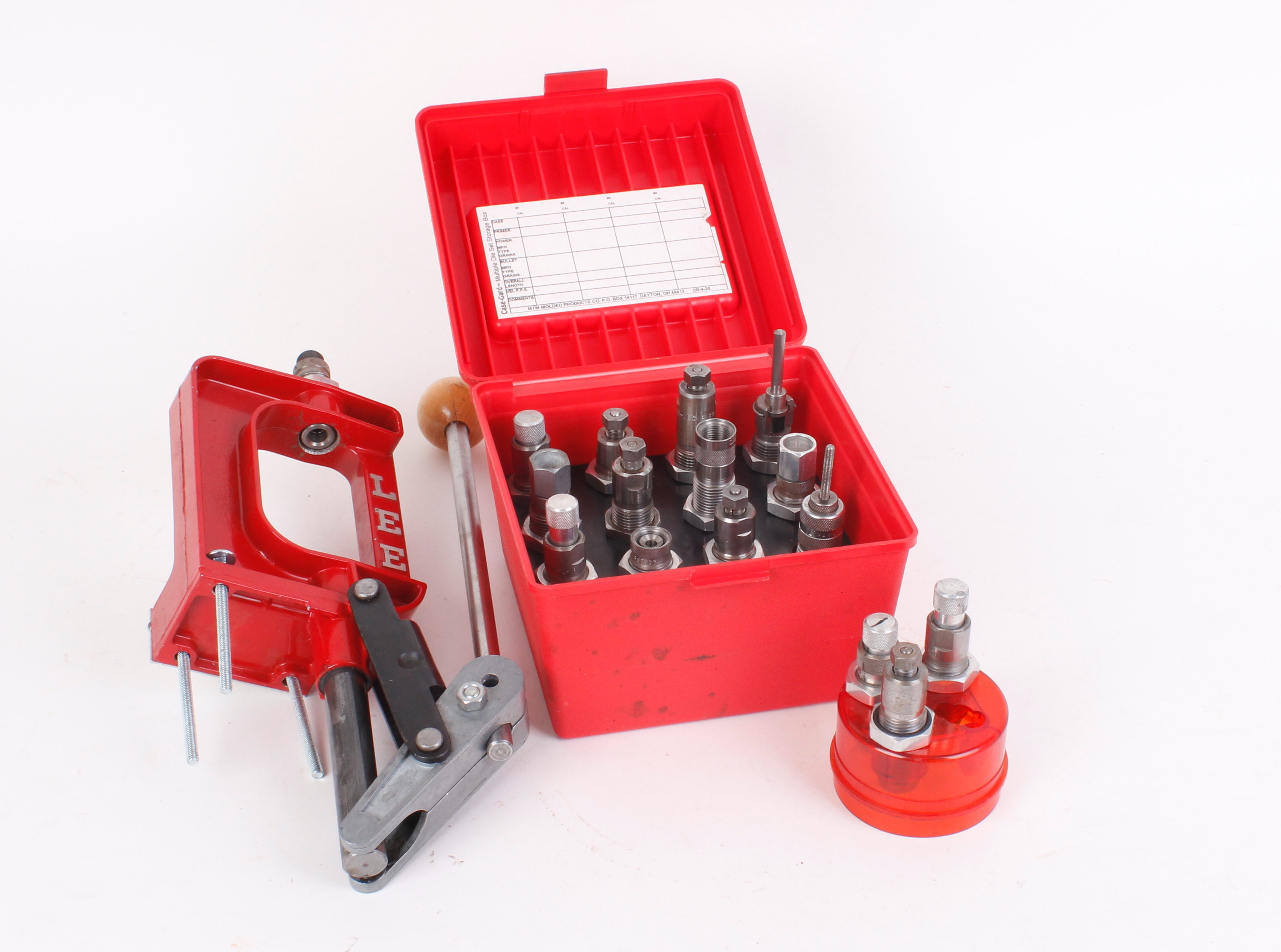 Lee Challenger reloading press complete with selection of Lee reloading dies (15) in .44 mag; .38