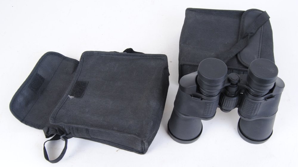 Two pairs 10 x 50 Field 5.7 binoculars in nylon cases