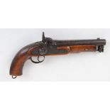 14 bore Percussion naval officers pistol, 6,1/2 ins full stocked barrel with captive ramrod, steel