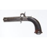 88 bore Percussion double barrel turnover pistol, with side mounted steel ramrod and side mounted