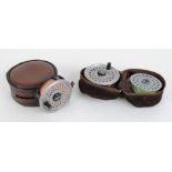 Two Leeda trout reels and spare spool with lines