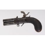 120 bore Percussion pocket pistol with double turnover barrels, engraved key turn muzzles, accanthus