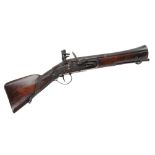 Flintlock pillow blunderbus with 9,3/4 ins two stage full stocked barrel and flared muzzle, steel