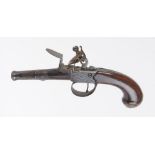 80 bore Flintlock pocket pistol with turn off cannon barrel, engraved boxlock action inscribed W