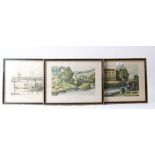 Three framed and glazed coloured fishing prints: Salmon Fishing; Bottom Fishing; Fishing in a Punt