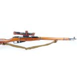 7.62 x 54R Russian Mosin Nagant, bolt action in original sniper specification with leather sling and