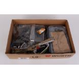 Box containing a large quantity of gunsmiths parts and tools including hammergun locks, screws,