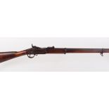 .577 Snider action carbine with 30 ins three quarter stocked two band sighted barrel, bayonet lug,