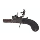 120 bore Flintlock pocket pistol with turn off barrel, engraved boxlock action marked Hickin, Birm'