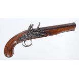 20 bore Flintlock officers pistol by Knights, Norwich, 8 ins octagonal full stocked barrel inscribed