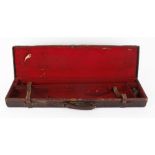 Leather motor case for 30ins barrels, claret baize lined part fitted interior, for restoration