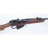 .303 SMLE, bolt action, five shot magazine, sporterised stock, blade and tangent sights,