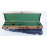 Blue hard plastic gun case with blue fitted interior for 30 ins barrels (a/f), plus another gun