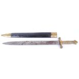 Continental Gladius type artillery short sword, 19 ins double edged blade, one-piece brass grip,