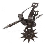 Spanish or Moorish Medieval style Knights spurs with 4 ins eleven point blade rowells, 3,1/2 ins