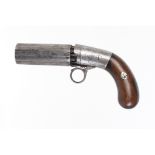 100 bore Pepperbox percussion Coopers Patent, six shot revolver with fluted barrels, under hammer,