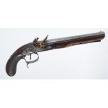 Flintlock duelling pistol by Clarke, Dublin, c.1800, 10 ins octagonal sighted full stocked barrel