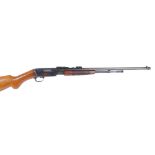 .22 Browning, pump action rifle, tube magazine, threaded for moderator, open sights and scope