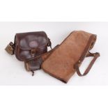 Cartridge bag and contents including, leather and rubber stock extensions, canvas and leather gun