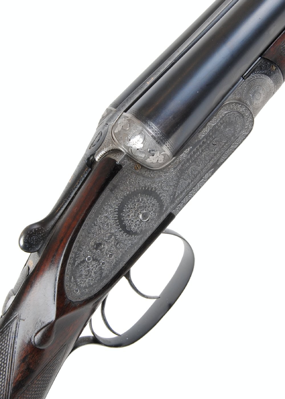 12 bore sidelock ejector by William Powell & Son, 27 ins barrels with dolls head extension,