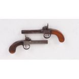 Two 50 bore percussion pocket pistols with octagonal and round turn off barrels, boxlock actions,