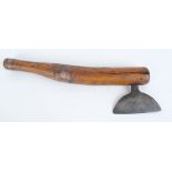 19thC African (possibly Zulu) war axe, iron blade crudely engraved with a snake, handle decorated